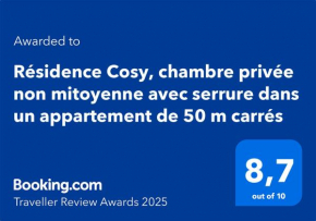 Résidence Cosy, chambre privée non mitoyenne avec serrure dans un appartement de 50 m carrés